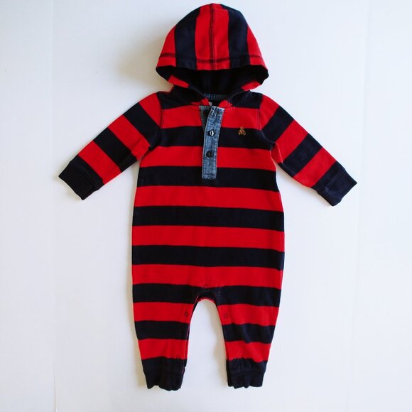 Baby Gap Rugby Striped Hooded Jumpsuit Size 12-18 Months - Picture 10 of 14